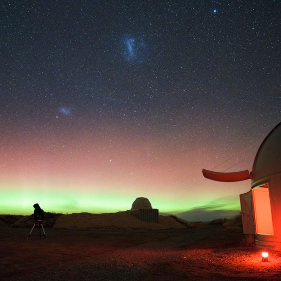 Southern sky aurora from cowans observatory with telescopes set 