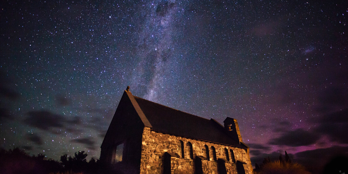 Church of the Good Shepherd with the milky way in the sky