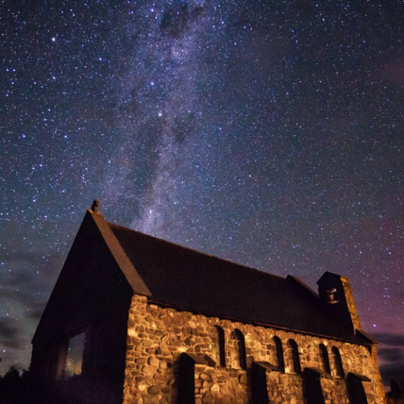 Church of the Good Shepherd with the milky way in the sky