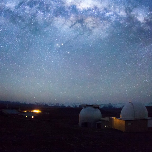 Panoramic view of the milky way across the night sky from Mt John