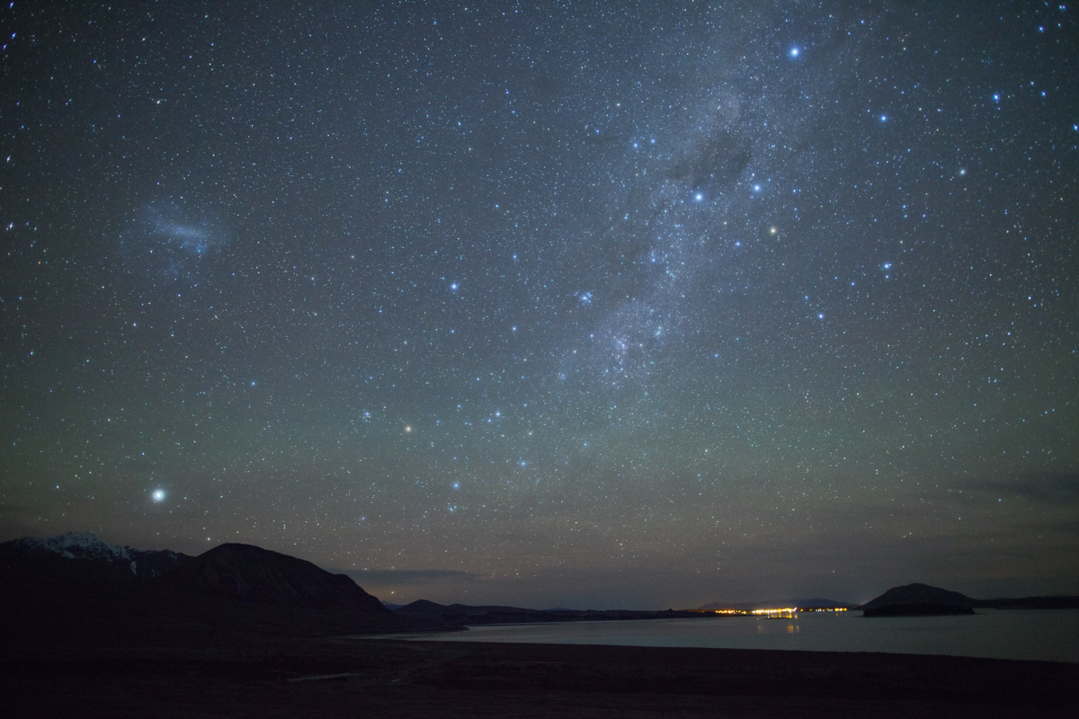 View of the night sky over looking lake